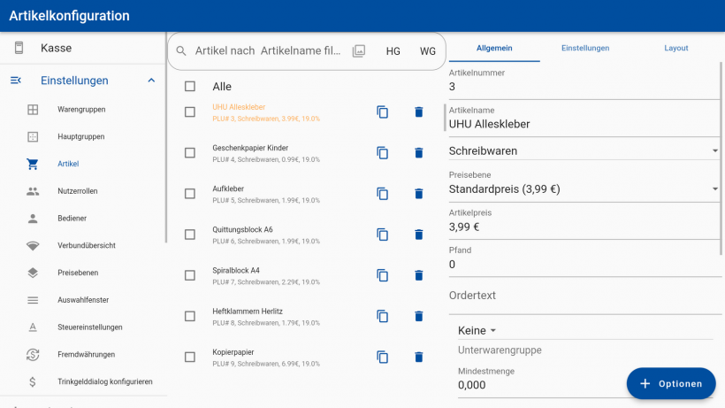 Artikel Programmierung Einstellungen