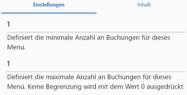 Mengenbegrenzung im Reiter "Einstellungen"