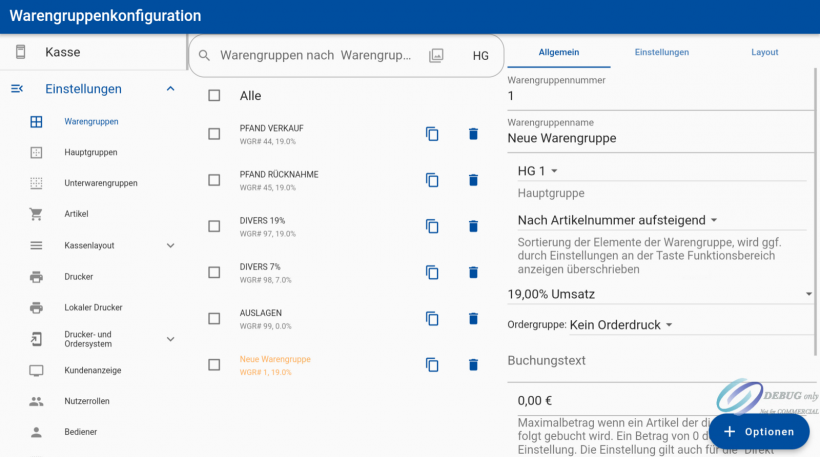 Warengruppe anlegen