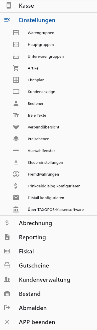 Die Ansicht der Einstellungen für Manager