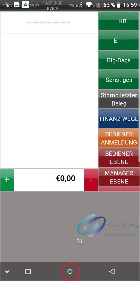 Kassen-App auf einem mobilen POSSUM Kassensystem schließen