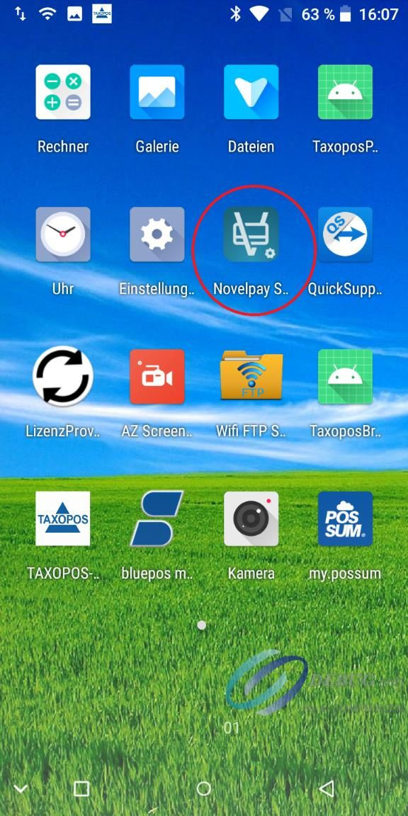 Novelpay Settings auf einem mobilen POSSUM Kassensystem öffnen