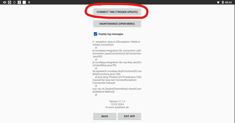 Verbindung zum TMS über die POSSUM Service App herstellen