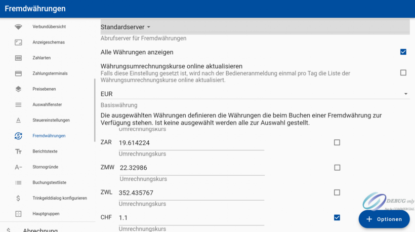 POSSUM Fremdwährungen