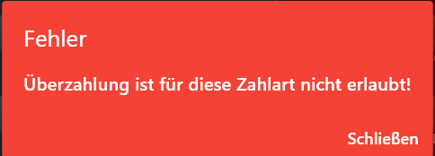 Überzahlung Fehlermeldung